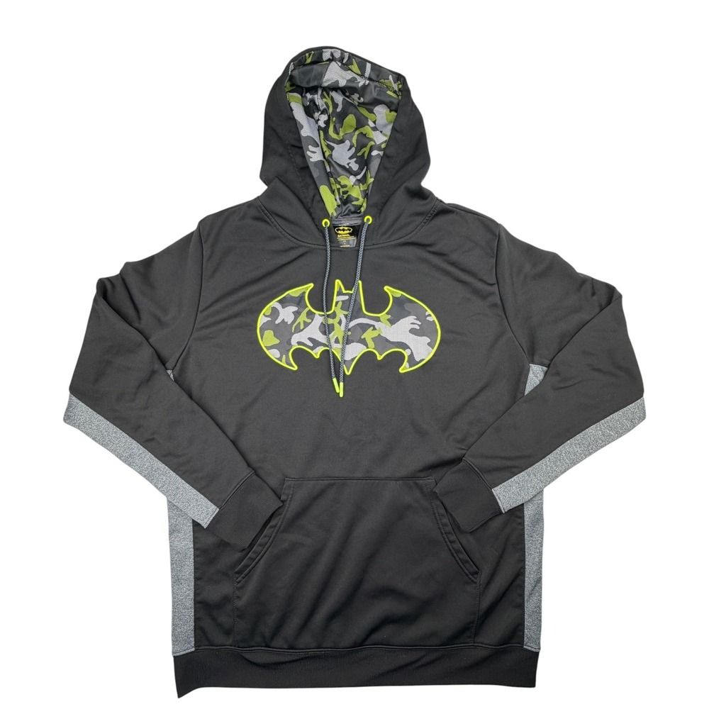 Batman Men's Large Black Neon Camo Logo Performance Pullover Hoodie DC Comics